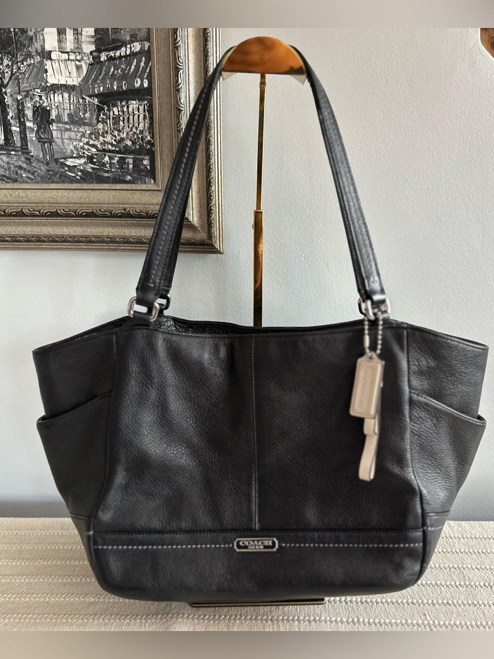 COACH Park Carryall  Black Pebbled Leather Tote Shoulder Bag dated 2013